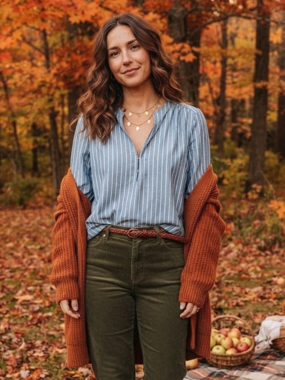 Zara Light Blue Striped V-Neck Blouse